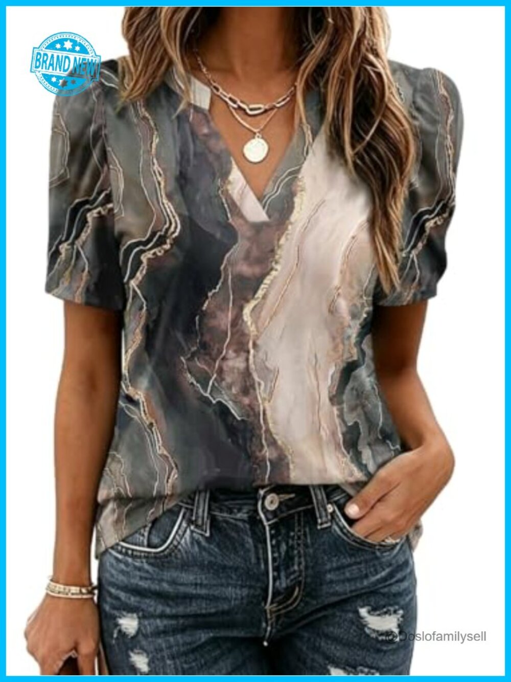 Zeagoo Womens Puff Short Sleeve V Neck Blouse Dressy Casual Boho Floral Tunic
